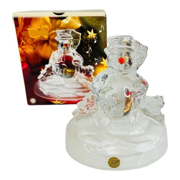 VTG Cristal d' Arques Glass SNOWMAN 7” Figurine Frosty 24% Crystal No Music Box - Picture 8 of 8
